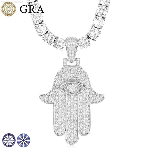 Bijoux arabes Bling Moissanite Hamsa main pendentif 925 en argent Sterling VVS diamant glacé Hamsa collier