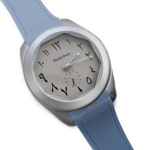 Reloj de cuarzo con esfera octágono árabe para hombre, caja gris titanio, banda de goma, reloj de pulsera de 41mm