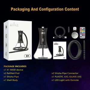 Arabische shisha E-waterpijp X1 60w elektronische waterpijpkit vervangbare POD Vierkante elektrische waterpijpcartridge Hervulbare ehookah Wegwerpwaterpijp 2400MAH Verdamper 8 ml kop