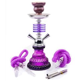 Arabische 4-laags waterpijpset Glas Shisha Dubbele slang Keramische kom Draagbaar Paars Accessoires Verjaardagscadeau Woondecoratie 240220