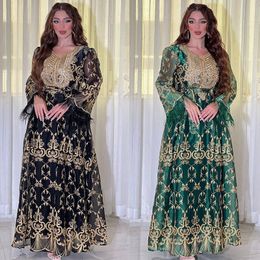 Arabe Dubaï Femmes Robe Or Brodé Magnifique Jalabiya Moyen-Orient Abaya Robe De Soirée Musulmane Robes De Soirée Élégantes Vêtements Ethniques Ramadan