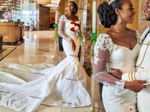 Arabisch ASO EBI Afrikaanse trouwjurken 2021 luxe effen bloemen kant zeemeermin kathedraal trein tuin kerk plus size bruidsjurk slijtage