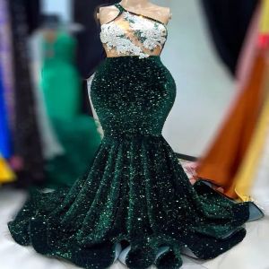 Arabisch Aso Ebi Dark Green Prom Dresses Mermaid kristallen Lace Evening Formeel feest tweede receptie Verjaardag verlovingsjurken Jurken