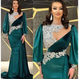 Arabic ASO Ebi Hunter Green Veet Mermaid Prom Vestidos 2022 con encaje blanco Tardeo Night Fily Formal Less Wears 0431