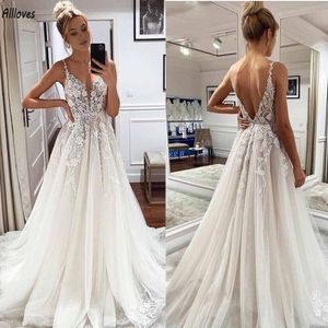 Arabe Aso Ebi dentelle une ligne robes de mariée col en V sexy dos nu Boho pays jardin robes de mariée grande taille maternité romantique tulle balayage train robes de mariée CL3012