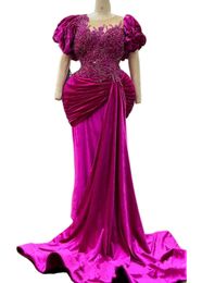 Arabic ASO Ebi Plum Mermaid Dresses Prom Vestidos de encaje Cristals con cuentas Fiesta Formal Segunda recepción Vestidos de compromiso de cumpleaños ZJ703 407