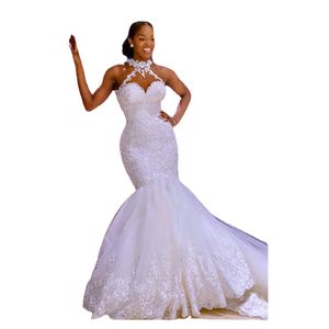 arabe aso ebi vintage dentelle perlée robes de mariée pure cou sirène robes de mariée sexy pas cher robes de mariée