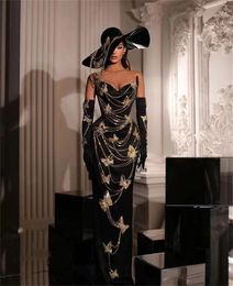 Arabisch zwart gouden vlinder prom jurk 2024 Luxueuze kanten kralen bruid lange zeemeermin moeder van bruidegom jurken vintage avondfeestjurken