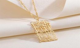 Calligraphie arabe pour femmes bijoux nom personnalisé colliers en acier inoxydable or islamique musulman pendentif cadeau 21111014291141602890