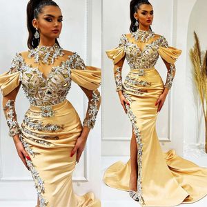 Champán árabe Ebi ASO Mermaid Dresses Prom Vestidos de encaje Cristals con cuentas Fiesta formal SEGUNDA RECEPCIÓN Vestidos de compromiso de cumpleaños ZJ