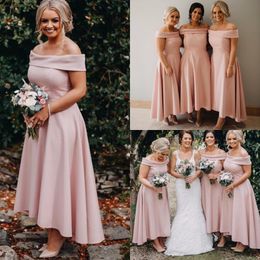 Arabisch Goedkope Sexy Blush Roze Bruidsmeisje Jurken Off Shoulder Long for Weddings Hoge Enkellange Plus Size Formele Maid of Honour