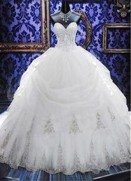 Arabische kristal kralen jurken baljurk trouwjurken strapless sweetheart rits terug tule gezwollen trouwjurk bruidsjurk642304444