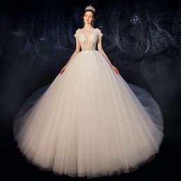 Cristaux arabes perlés robes de mariée hors épaule pure longue train tulle pailleté robe de bal princesse vestido de novia mariée Boho pays mariée robes de réception