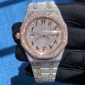 Arabische wijzerplaat Watch Diamond hoogwaardige V2 -versies Iced out Watch Automatisch 41 mm Silver Rose Gold Two Tone Waterproof 904L Roestvrij SE 268N