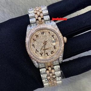 Relojes de diamantes graduados digitales árabes Bi-Rose Gold Diamond Reloj de pulsera para hombres Calendario Mecánico automático Watch2073
