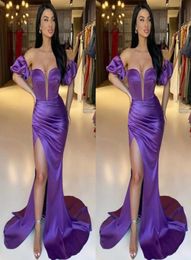 Arabe Duabi Sexy Violet Plus Taille Sirène Robes De Bal Longueur De Plancher Hors Épaule Plis Drapé Haut Côté Split Soirée Formelle Gow1995321