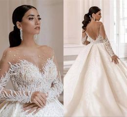 Arabische Dubai Kralen Kristallen Baljurk Jurken 2023 Vestido De Noiva Zachte Tule Lange Mouw Bruiloft Bruidsjurken 328 328