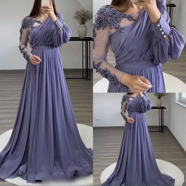 Vestidos de noche árabes de Dubai para fiesta de mujer Mangas largas hinchadas Con cuentas Verde con cuello en V Lado dividido Formal Celebrity Prom Vestidos Vestidos De Fieast