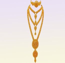 Set di gioielli arabi Dubai per orecchini da donna Collana lunga africana etiope color oro Collana regalo nuziale da sposa 2207218247174