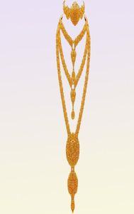 Ensemble de bijoux arabes de dubaï pour femmes, boucles d'oreilles éthiopiennes et africaines, longue chaîne, collier de couleur or, cadeau de mariée, 2207216207562