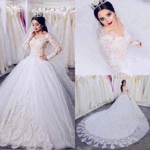 Arabische Dubai kant trouwjurken 2020 prachtige baljurk lange mouw vestido de novia tule kapel trein bruiloft bruidsjurken Al5424