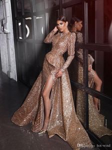 Arabische Dubai Sparkle Lovers Avondjurken Diepe V-hals Mermiad High Split Formal Party Prom Gowns Plus Size Vestidos de Fiesta