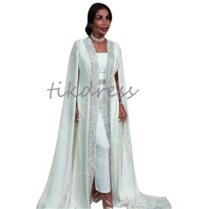 Dubaï Dubaï en deux pièces robes de soirée marocaine Kaftan Muslim Prom robe 2024 White Satin Sequin Birthday Party Robe Abayas Robe de Mariee Vestios de Fiesta Elegant
