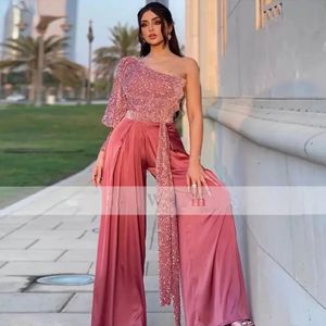 Arabische Dubai vestido de novia een jumpsuit met lange mouwen prom jurken pailletten top outfit speciale ocn toga's fdfg