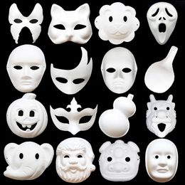Feestmaskers wit ongeverfd gezicht gewoon/blanco papier pp masker diy dansen kerst Halloween Masquerade met string 0521