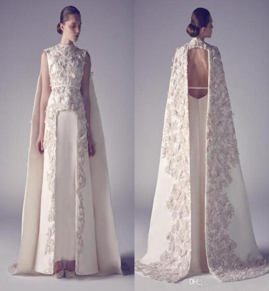 Vestidos de noche árabe Zuhair Murad Cuello alto de recompensas largas Apliques Apliques Pageant División Dirección de la noche del frente para We2231239