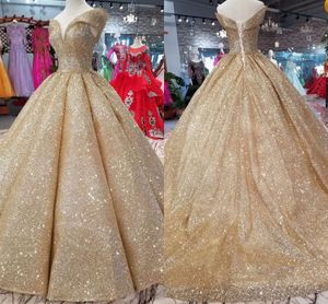 Arabisch Gouden Baljurk Quinceanera Jurken Prom Dress 2019 Off The Shoulder Dure Slobined Lace-up Party Avondjurken Formele Jurk