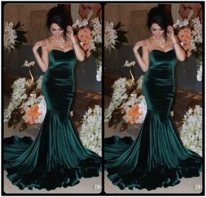Arabische Hunter Green Velvet Mermaid Prom Dresses 2020 Sweetje Backless Vestidos de Fiesta Sexy avondfeestjurken Cheap1968300