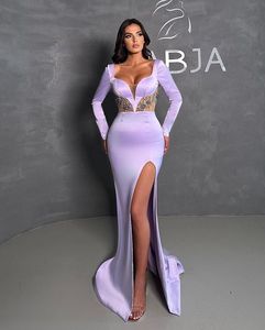 Arabe Lavande Sirène Robes De Bal Longues pour Femmes Chérie Manches Longues Côté Haut Split Occasions Formelles Soirée Pageant Anniversaire Celebrity Party Robes