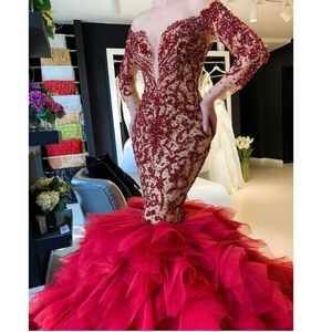 Arabische luxe zeemeermin avondjurken Major kralen kristallen prom dresses off the shoulder formele feestjurken ASO EBI robe de soiree