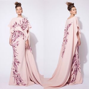 Sexy Oriental Azzi Osta Sirène Robes De Soirée Avec Cap Rose 2018 Cristal Paillettes Robes De Bal Longue Robe Formelle Tenue De Soirée