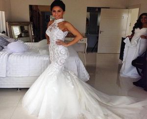 Midwest arabe Abaya pas pas cher Ivoire plus taille plus en dentelle Sirène robe de mariée sans ligée Crystal Chapel Train Bridal Bridal 4092067