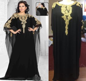 Arabische moslimavondjurken een lijn goud en zwarte pailletten kralen plus size formeel feestkleding lange speciale gelegenheid jurk