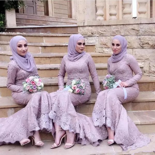 Robes de demoiselle d'honneur musulmanes arabes Appliques en dentelle Sirène sirène Robe formelle pour les femmes élégantes robe d'invité de mariage Hijab Médinage Special occasion 2024