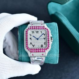 Arabisch nummer Dial Woman Diamonds Lady Bekijk kleurrijke Moissanite Stone Polshorge voor vrouwen 40 mm designer horloges met kalender oesters staal