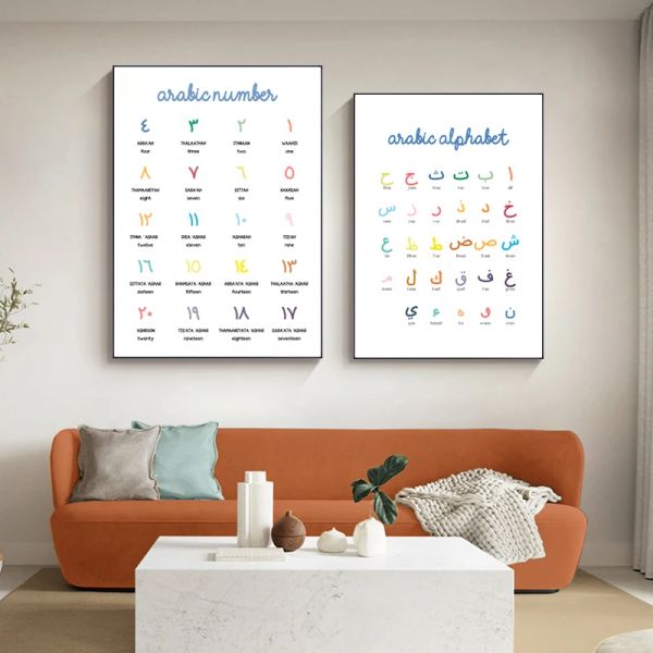 Numéros arabes Alphabet Islamic Educational Baby Gift Wall Art Canvas PEINTURE Affiches Picture Enfants Room Nursery Home Decor