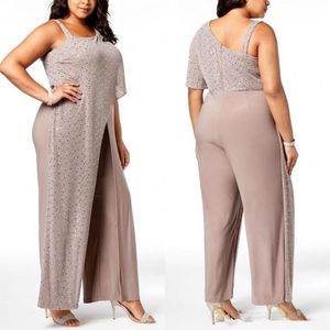 Arabische een schouder pailletten gedrapeerde jumpsuits avondjurken chiffon lange broek plus size formele feest moeder van de bruid jurk bc0270