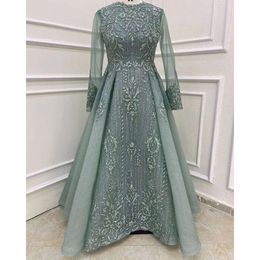Arabisch plus Aso -maat Ebi moslim kanten kralen prom jurkt een lijn lange mouwen vintage avond formeel feest tweede receptie jurken jurk zj