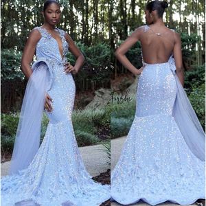 Arabische Sier Ebi Aso Mermaid Prom Dresses kristallen Backless Evening Formeel feest tweede receptie verjaardag verlovingsjurken jurk zj