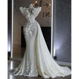 Arabische maat 2021 Aso Plus Ebi Luxe Sparkly Mermaid Wedding Jurk Lace kralen lovertjes sexy bruidsjurken jurken zj575 es