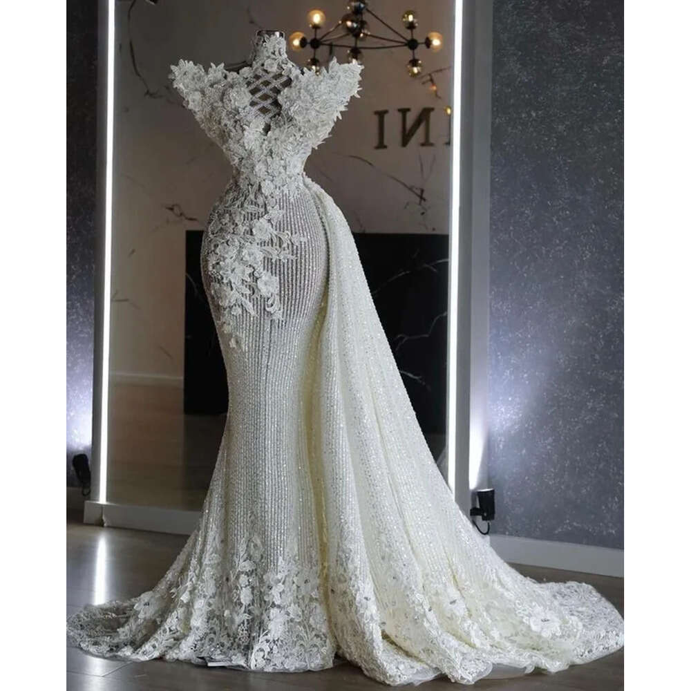 Arabski rozmiar Aso Plus EBI Luksusowy błyszcząca sukienka ślubna syrenka koronkowa z koralikami cekinowa seksowna suknie ślubne sukienki Zj es