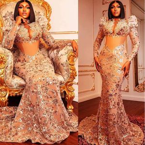 Arabische maat plus aso ebi mermaid gouden prom jurken kristallen kristallen avond formeel feest tweede receptie verjaardag verlovingsjurken jurken jurk