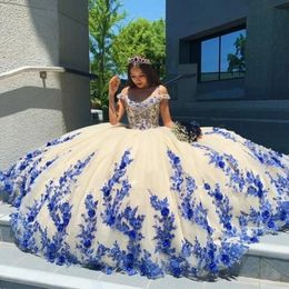 Arabische stijl Blue Quinceanera Dresses Masquerade Puffy Ball Jurk Prom jurk met Appliques Sweet 16 Vestidos de 15 Anos BC15288