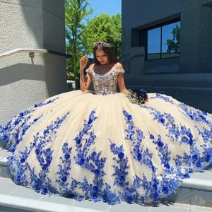 Arabische stijl Blue Quinceanera Dresses Masquerade Puffy Ball Jurk Prom -jurk met appliques Sweet 16 Vestidos de 15 anos