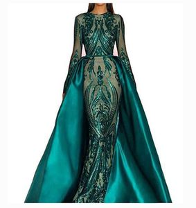 Estilo árabe Vestidos de noche de sirena verde esmeralda Lentejuelas de mano de encaje transparente sexy Elegante Said Mhamad Vestidos largos de fiesta Ropa de fiesta1877399