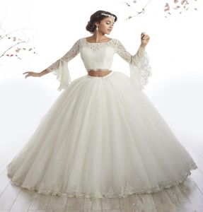 Arabische stijl ivoor kant tweedelige quinceanera jurken lange mouw Vestidos de 15 anos debutante bal jurk lange prom -jurk3111333